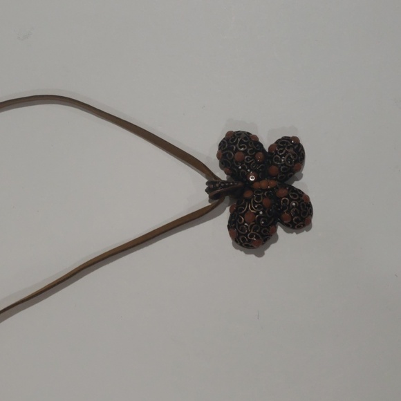 Brown Cord Filigree Butterfly Design Pendant Necklace - Women's Fashion Jewelry - Picture 5 of 8